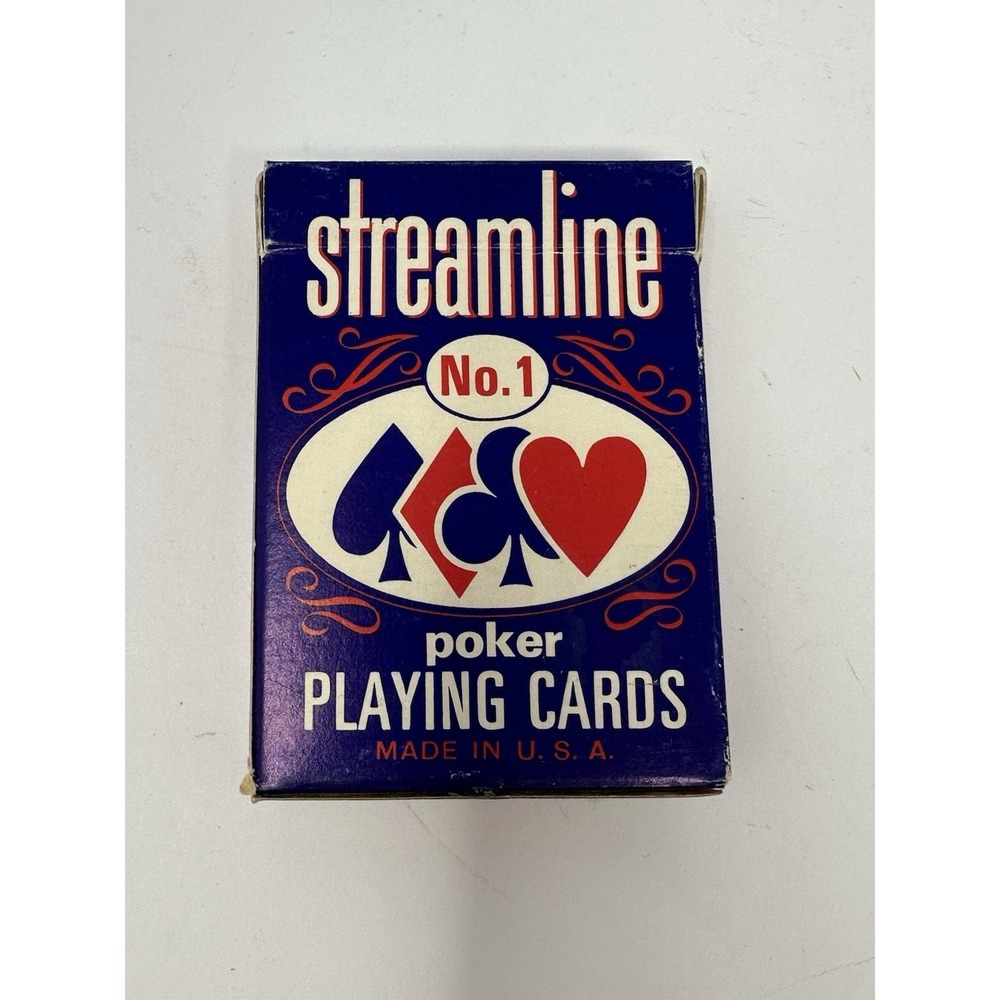 Vintage Made In USA Streamline No. 1 Poker Playing Cards Linen Finish Blue Deck